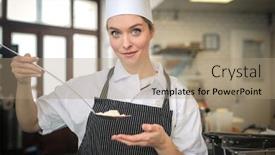  Presentation with restaurant kitchen - Colorful PPT layouts enhanced with the kitchen of the restaurant backdrop and a coral colored foreground