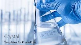  Presentation with vaccine - Beautiful PPT theme featuring the-laboratory-in-a-glass backdrop and a light blue colored foreground