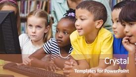  Presentation with elementary school - Slide deck with the library using computer background and a coral colored foreground