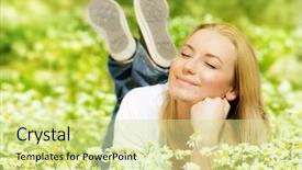  Presentation with beautiful spring flowers - Presentation design with the meadow of flowers background and a blonde colored foreground