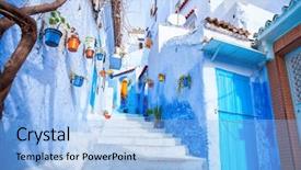  Presentation with morocco culture - Audience pleasing presentation design consisting of the medina chefchaouen morocco backdrop and a light blue colored foreground