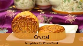  Presentation with chinese food - Beautiful PPT theme featuring the mid-autumn festival backdrop and a gold colored foreground