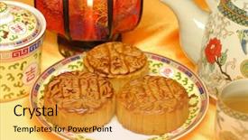  Presentation with food festival - Colorful theme enhanced with the mid-autumn festival backdrop and a gold colored foreground