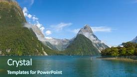  Presentation with fiord - Presentation design having the milford sound fiord background and a ocean colored foreground