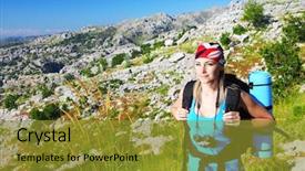  Presentation with tourism hiking - Theme with the mountains eco tourism background and a gold colored foreground