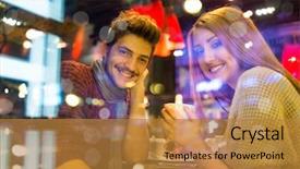  Presentation with young people in the club - Audience pleasing slides consisting of the night city restaurant backdrop and a gold colored foreground