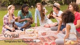  Presentation with picnic - PPT theme enhanced with the park having picnic background and a coral colored foreground