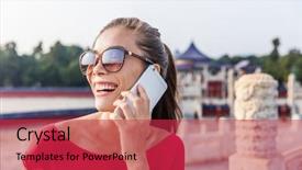  Presentation with travel app - Beautiful slides featuring the phone girl calling backdrop and a red colored foreground