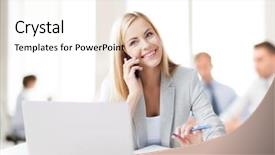  Presentation with phone - Beautiful PPT layouts featuring the phone in office backdrop and a white colored foreground