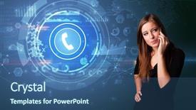  Presentation with conference phone calls - PPT theme featuring health information manager - young person talking background and a  colored foreground