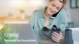  Presentation with customer service - Slide deck with the phone with customer background and a gray colored foreground