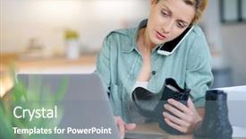  Presentation with customer service - PPT theme with the phone with customer background and a gray colored foreground