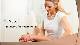  Presentation with physical exercises - Theme with sport rehabilitation - patient at the physiotherapy doing background and a lemonade colored foreground