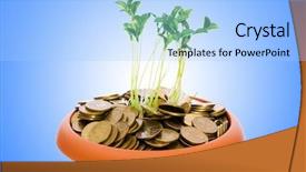  Presentation with seedling - Cool new PPT theme with the pile of coins backdrop and a light blue colored foreground