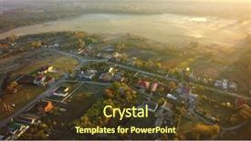  Presentation with summer sun - Cool new PPT theme with the private houses village backdrop and a tawny brown colored foreground