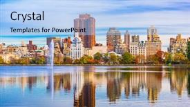  Presentation with taxi cabs new york city - Colorful PPT theme enhanced with the reservoir during autumn backdrop and a light blue colored foreground