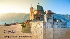  Presentation with rocks - Beautiful PPT theme featuring the rocks perast montenegro backdrop and a coral colored foreground