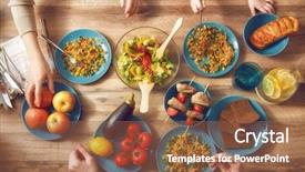  Presentation with dinner - Audience pleasing PPT theme consisting of the rustic wooden table backdrop and a tawny brown colored foreground