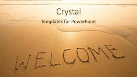  Presentation with welcome - Audience pleasing slides consisting of the sand inscription welcome backdrop and a cream colored foreground