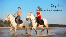  Presentation with horse riding - Cool new PPT theme with lady riding horse - image of a man backdrop and a light blue colored foreground
