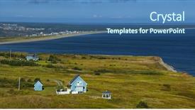  Presentation with blue line - PPT theme consisting of prairie architecture - beautiful blue house background and a ocean colored foreground