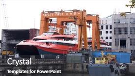 Presentation with ship repair - Audience pleasing PPT theme consisting of the shipyard for repair backdrop and a dark gray colored foreground
