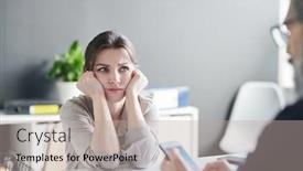  Presentation with woman sad - Slide deck with the-shoulder-portrait-of-sad background and a mint green colored foreground