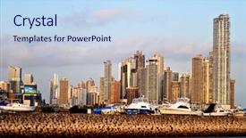  Presentation with skyline - Presentation featuring the skyline of panama background and a sky blue colored foreground