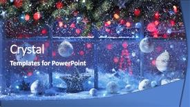  Presentation with decoration - Presentation theme having the snow-covered window background and a ocean colored foreground