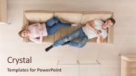  Presentation with television watching - Colorful presentation design enhanced with the sofa watching television backdrop and a lemonade colored foreground