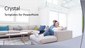  Presentation with television watching - PPT layouts featuring the sofa watching television background and a white colored foreground