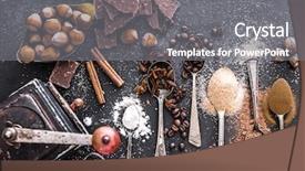  Presentation with sweet - Slide set consisting of the spoons and chocolate background and a gray colored foreground