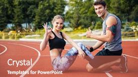  Presentation with young happy couple - PPT theme featuring the stadium showing okay background and a coral colored foreground