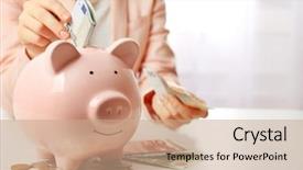  Presentation with saving - Beautiful PPT theme featuring the table financial saving backdrop and a  colored foreground