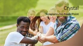  Presentation with team building - Presentation theme featuring the team building event background and a yellow colored foreground