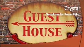  Presentation with old house - Cool new PPT theme with two grilled chicken kabab with cucumber salad backdrop and a gray colored foreground