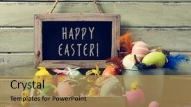 Presentation with rustic chalkboard - Presentation design with the text happy easter background and a yellow colored foreground