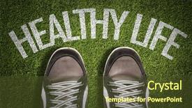  Presentation with sneakers - Colorful presentation theme enhanced with the text healthy life backdrop and a  colored foreground