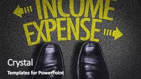  Presentation with revenue - Slide set with the text income - expense background and a dark gray colored foreground