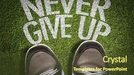  Presentation with sneakers - Audience pleasing presentation theme consisting of the text never give backdrop and a tawny brown colored foreground