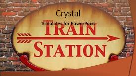  Presentation with retro - Beautiful PPT theme featuring the text train station backdrop and a coral colored foreground