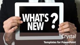  Presentation with hands holding black tablet - Theme featuring the text whats new background and a tawny brown colored foreground