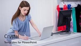  Presentation with retailer - Cool new PPT layouts with the till in fashion backdrop and a light blue colored foreground