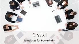  Presentation with round table - Amazing theme having the top meeting business backdrop and a white colored foreground
