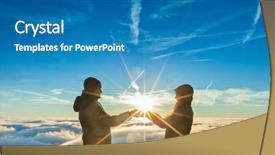  Presentation with mountain top - Cool new PPT theme with strong partnerships - silhouette of man and woman backdrop and a teal colored foreground