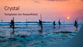  Presentation with sri lanka - Colorful PPT layouts enhanced with the traditional stilt fishermen backdrop and a coral colored foreground