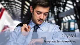  Presentation with railroad - Presentation theme having the train to arrive background and a light blue colored foreground