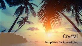  Presentation with tropical beach sunset - Presentation theme with the tropical sea beach background and a coral colored foreground