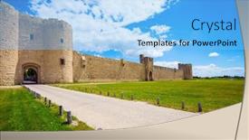  Presentation with green city - Audience pleasing PPT theme consisting of the-walls-are-green-lawns backdrop and a light blue colored foreground