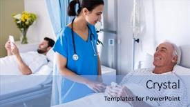  Presentation with female hospital patient - Beautiful PPT layouts featuring the ward at hospital backdrop and a light blue colored foreground